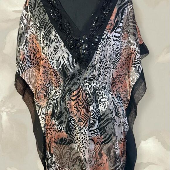 Source Unknown Dresses & Skirts - Club Z Collection Mixed Animal Print Beaded V-Neck Kaftan Dress Cover Up
